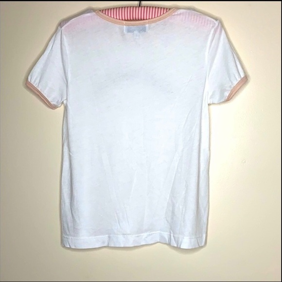Wildfox | White Casual Fit Pink Lined CHAMPAGNEOVER Tee Shirt | Brunch Vacation - Picture 6 of 9